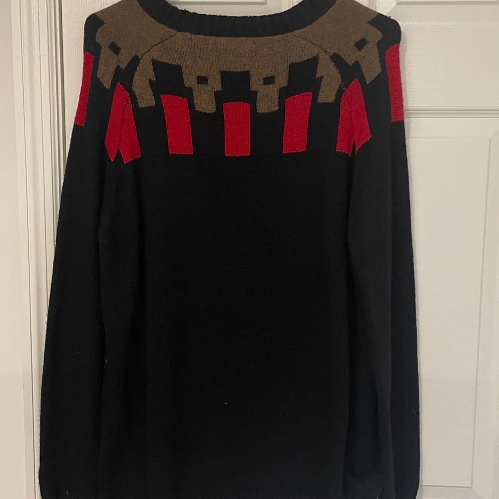 Mango Black Sweater with Red and Brown Detail Crewneck sweater in size xlg
